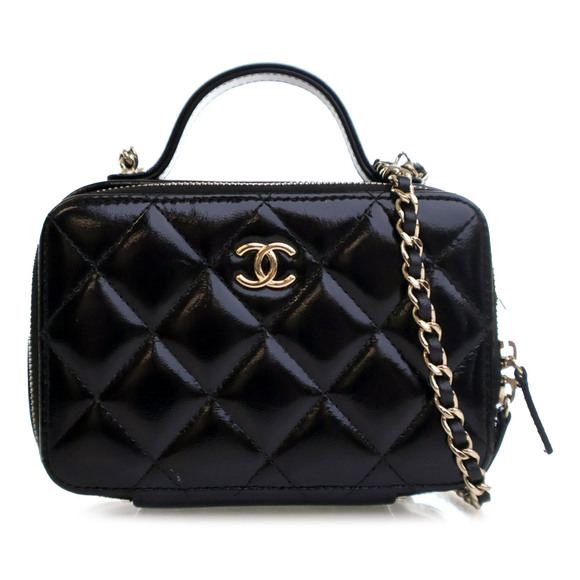 Pre-Loved Chanel Mini CC Glazed Calfskin Double Zip Top Handle Vanity Case - Picture 1 of 12